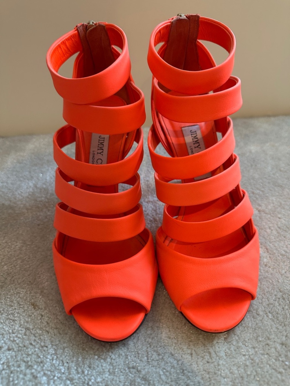 Jimmy Choo Bright Orange Multi-Strap High Heel Sandals